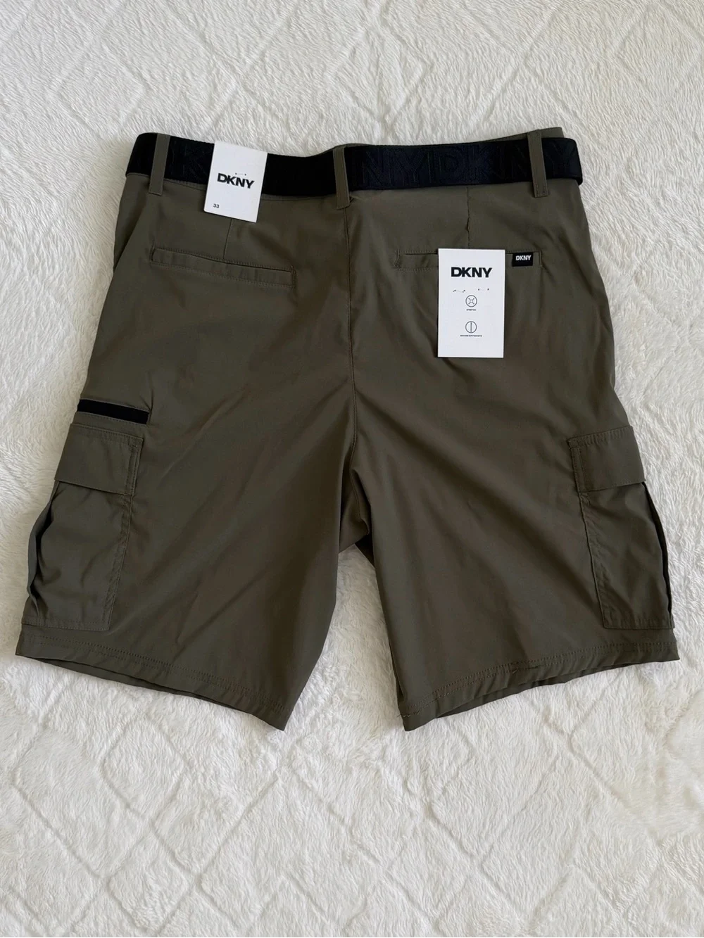 DKNY Olive Green Chinos with Black Logo Web Belt